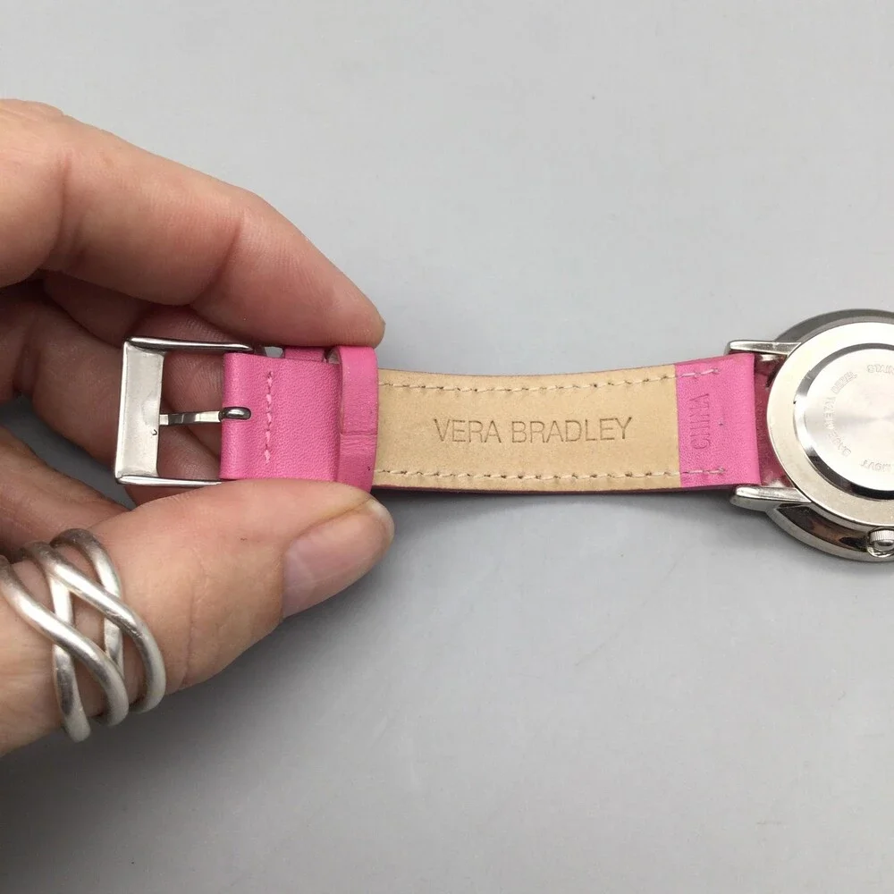 Vera Bradley Womens Watch 35mm White Dial Floral Leather Strap New Battery